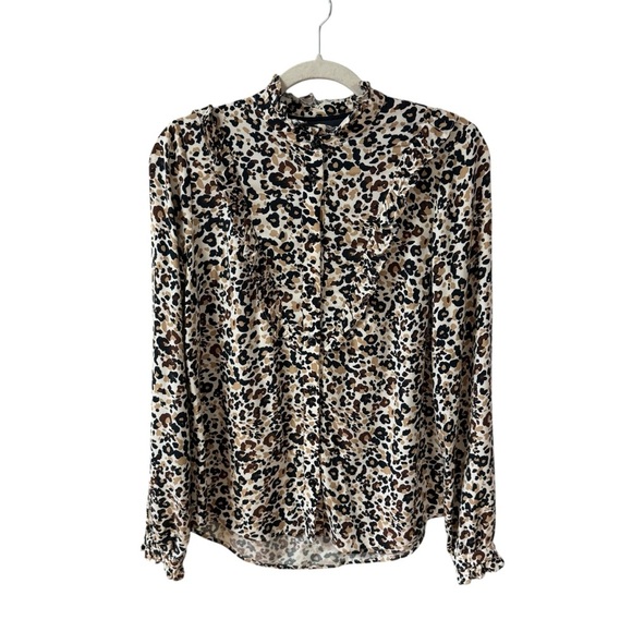 Maeve Anthropologie Katia Ruffled Button Up Blouse Top Size 0 (XS) Leopard Print - Picture 8 of 11